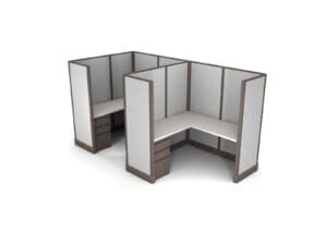 Buy 2 Man office cubicles in 5x5 size set up as L Shape workstations with fabric panels. Central Florida office cubicles installations and deliveries available by KUL office furniture Orlando FL