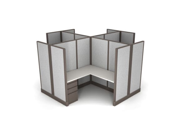 Buy 4 Man office cubicles in 6x6 size set up as L Shape workstations with fabric panels. Central Florida office cubicles installations and deliveries available by KUL office furniture Orlando FL