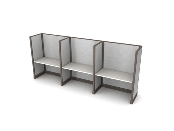 Buy 3 Man call center cubicles in 48w size set up as Straight call stations with fabric panels. Central Florida call center cubicles installations and deliveries available by KUL office furniture Orlando FL