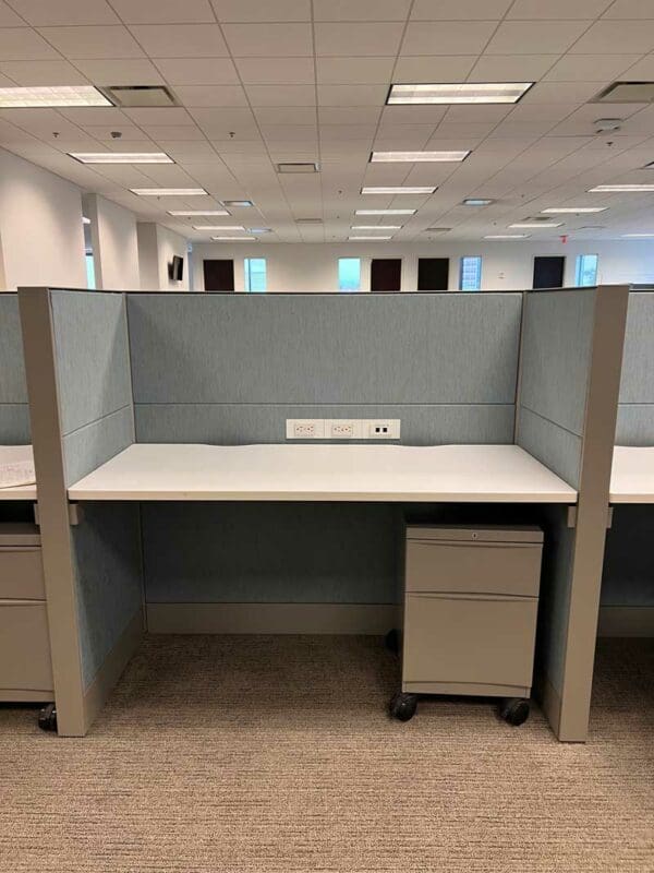Telemarketing Cubicles Liquidation, 54" wide 50" Tall Telemarketing Cubicles, above surface power, tile and data, acoustical system at KUL office furniture Orlando