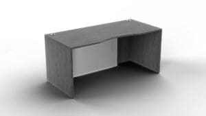 Ryker 30x66 Curved desk shell w/glass modesty in aged oak finish near Hollywood KUL office furniture