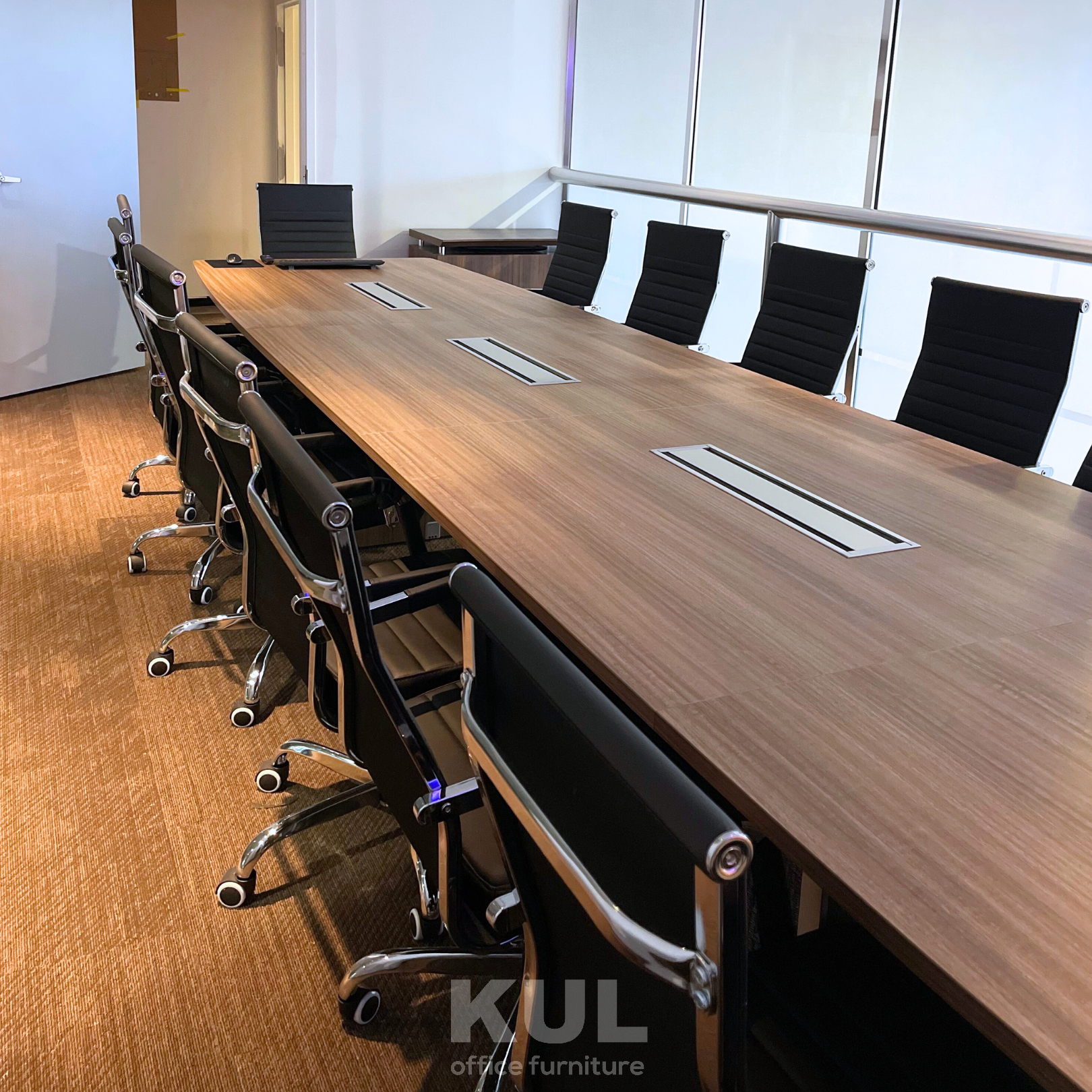 Large Conference Table with Leather High Back Chairs